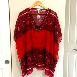 NWT Chico's flowy red embellishment tunic/cover up size S/M.